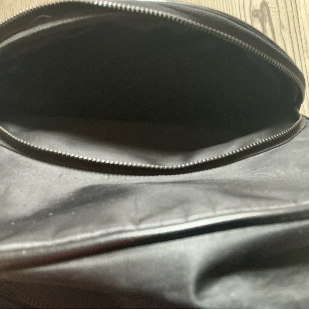 Versace Medusa head black faux patent leather nylon backpack